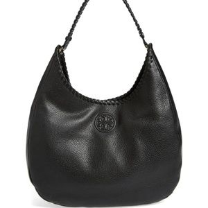 TORY BURCH Black 100% LEATHER Marion Hobo Bag
